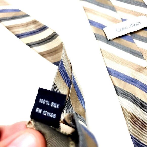 Calvin Klein Silk‎ Tie Striped Woven Tan - Picture 4 of 6
